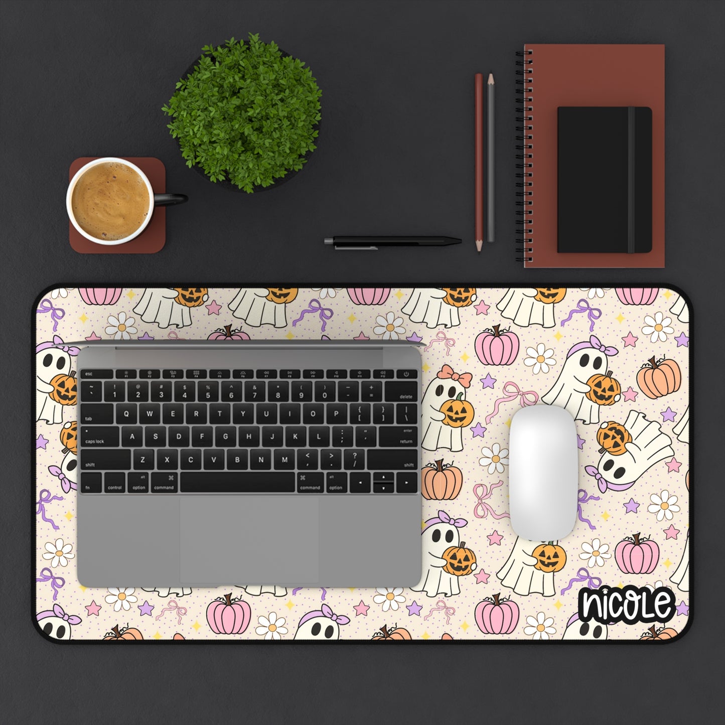 Cute Ghosts & Pumpkins Desk Mat, Halloween Desk Decor, Personalized Mouse Pad, Home Office Accessory, Seasonal Desk Mat