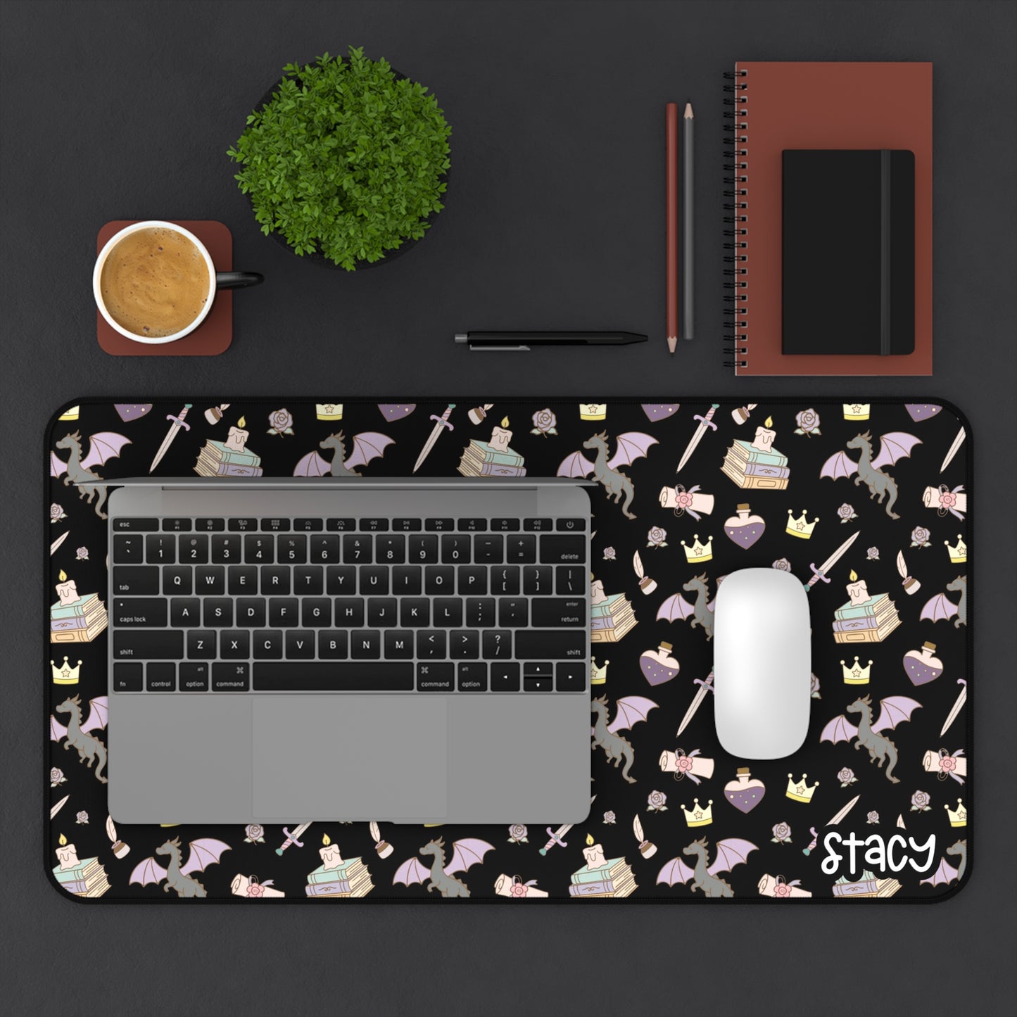 Fantasy Desk Mat, (black), Romantasy Desk Mat, Bookish Desk Mat, Bookish Mouse Pad