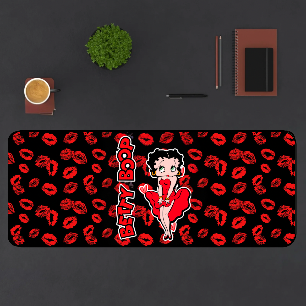 Betty Boop Red Kiss Desk Mat — Retro Pinup Mouse Pad