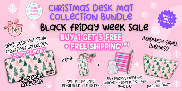 Christmas Desk Mats - 15% off + Free Keychain + Mystery Stationery Grab Bag + Matching Pouch
