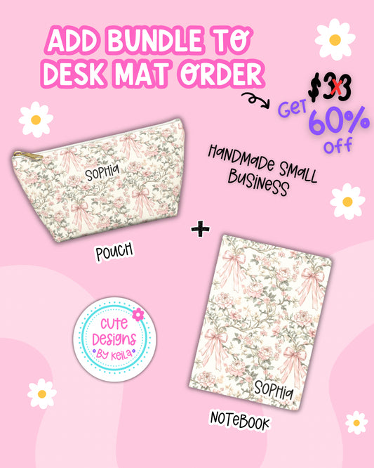 Add this bundle to your desk mat order for 60% off - includes pouch & notebook matching your desk mat design (original value $33)