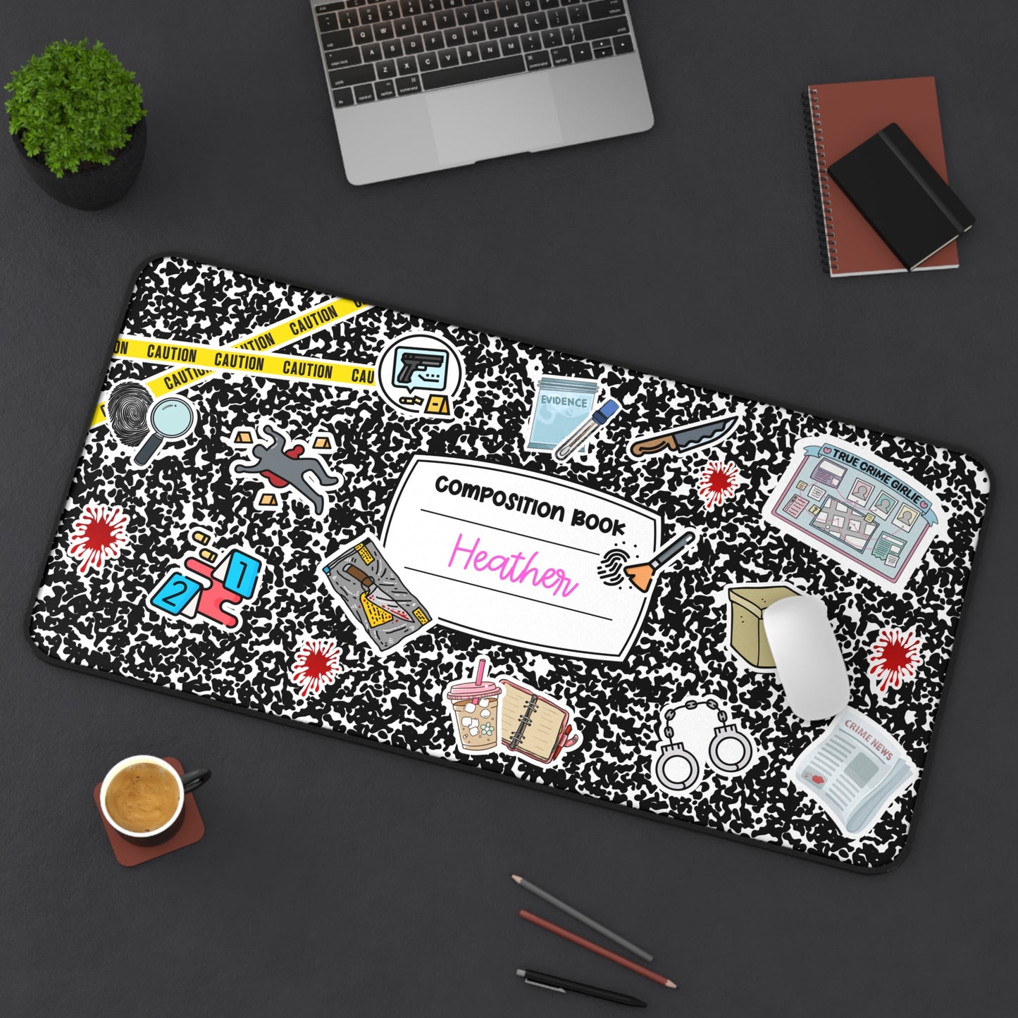Personalized True Crime Desk Mat — Crime Scene Mouse Pad