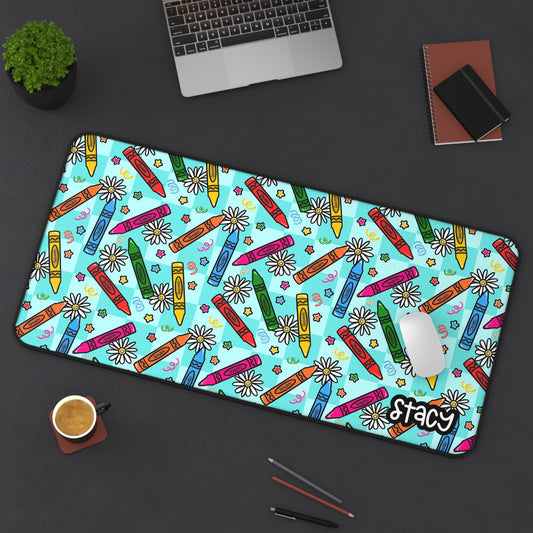 Personalized Colorful Crayon Desk Mat – Fun Teacher Desk Mat - Fun Office Accessory for Artists and Kids