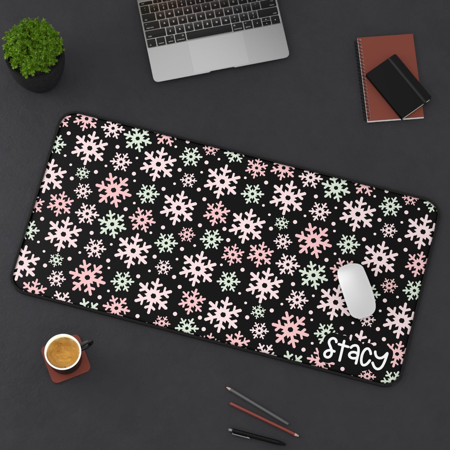 Winter Wonderland Personalized Desk Mat (black background)