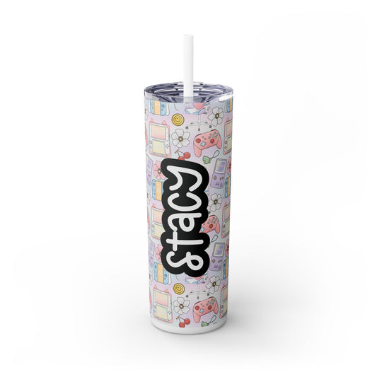 Personalized Gamer Girl Skinny Tumbler with Straw, 20oz