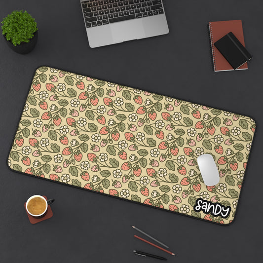 Charming Strawberry Desk Mat - Vintage Strawberry Design, Office Decor, Gift for Home/Work, Workspace Comfort, Desk Accessories