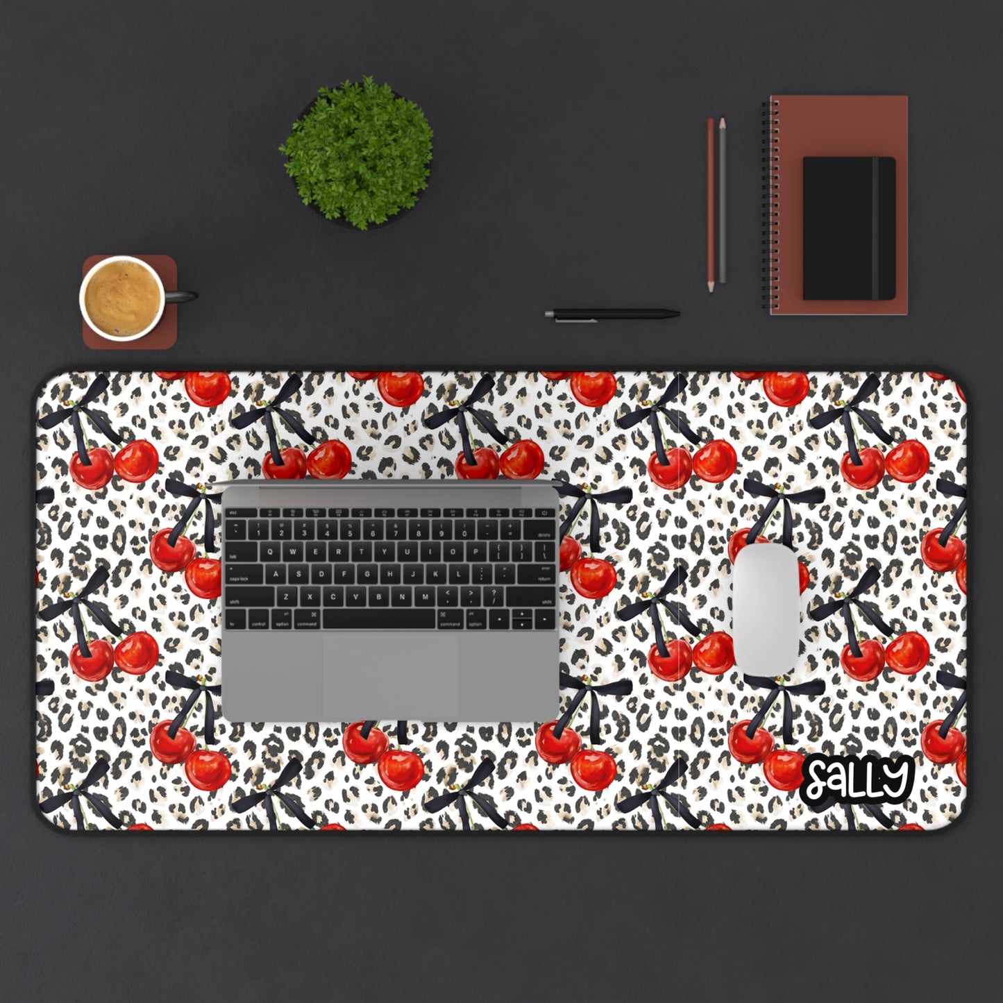 Cherry Leopard Desk Mat — Retro Red Cherry Pattern Mouse Pad