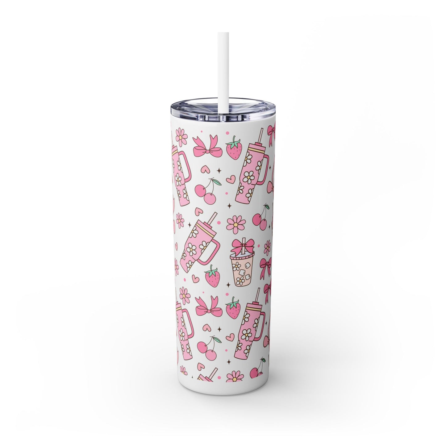 Tumbler Cup Coquette Bookish Girlie Pink Bows 20oz - White