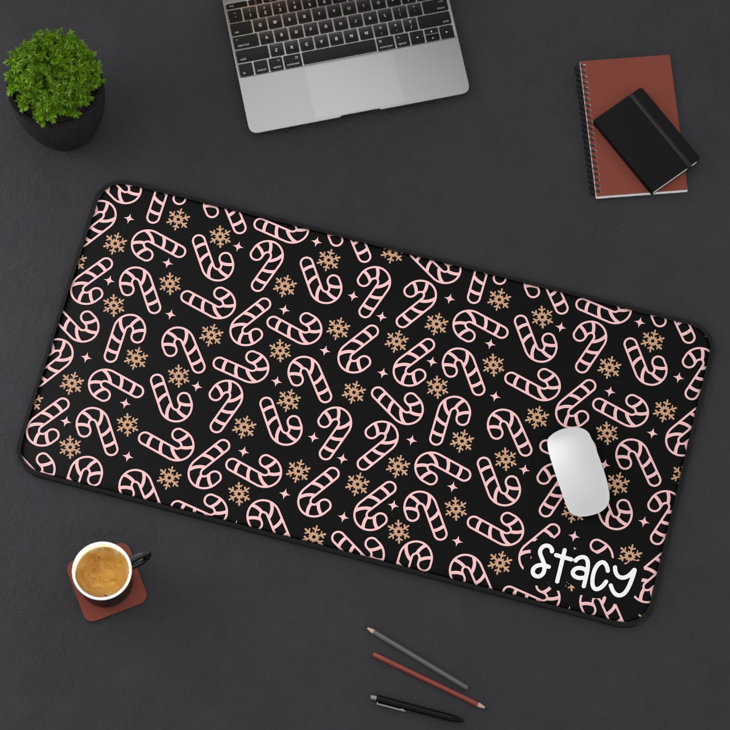 Holiday Candy Cane Desk Mat with Personalized Name