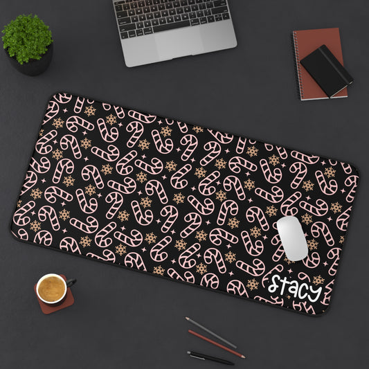 Holiday Candy Cane Desk Mat with Personalized Name