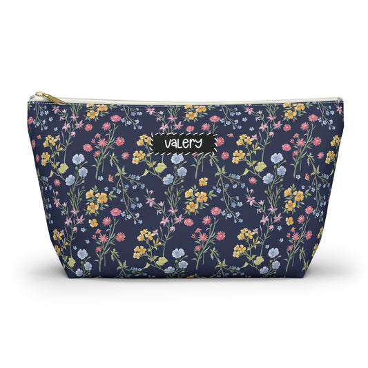 Personalized Navy Blue Floral Pouch | Floral Accesories Bag