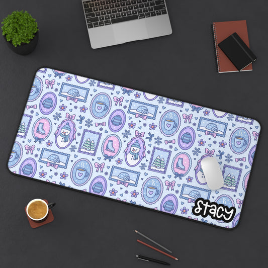 Snowman & Coffee Themed Christmas Desk Mat (blue)