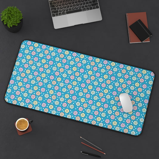 Floral Desk Mat - Vibrant Turquoise Flower Pattern for Home Office & Study
