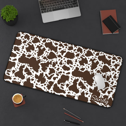 Brown Cow Print Desk Mat — Personalized Cowhide Pattern Mouse Pad