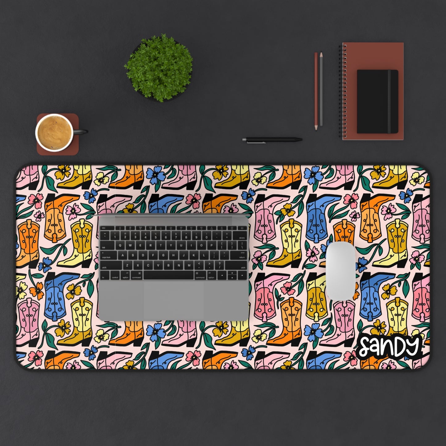 Boot Scootin’ Vibes” Personalized Desk Mat – Colorful Cowboy Boot Edition