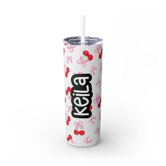 Personalized Coquette Cherry Skinny Tumbler with Straw, 20oz