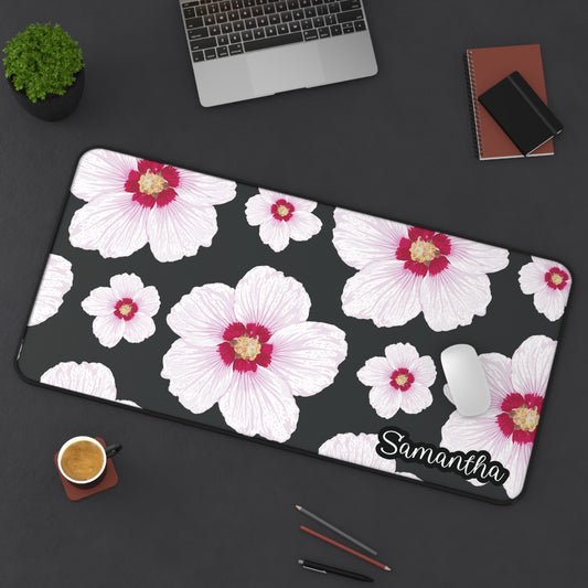 Personalized Hibiscus Flower Desk Mat | Cute Desk Pad