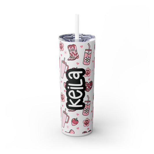 Personalized Cute Girly Skinny Tumbler with Straw, 20oz