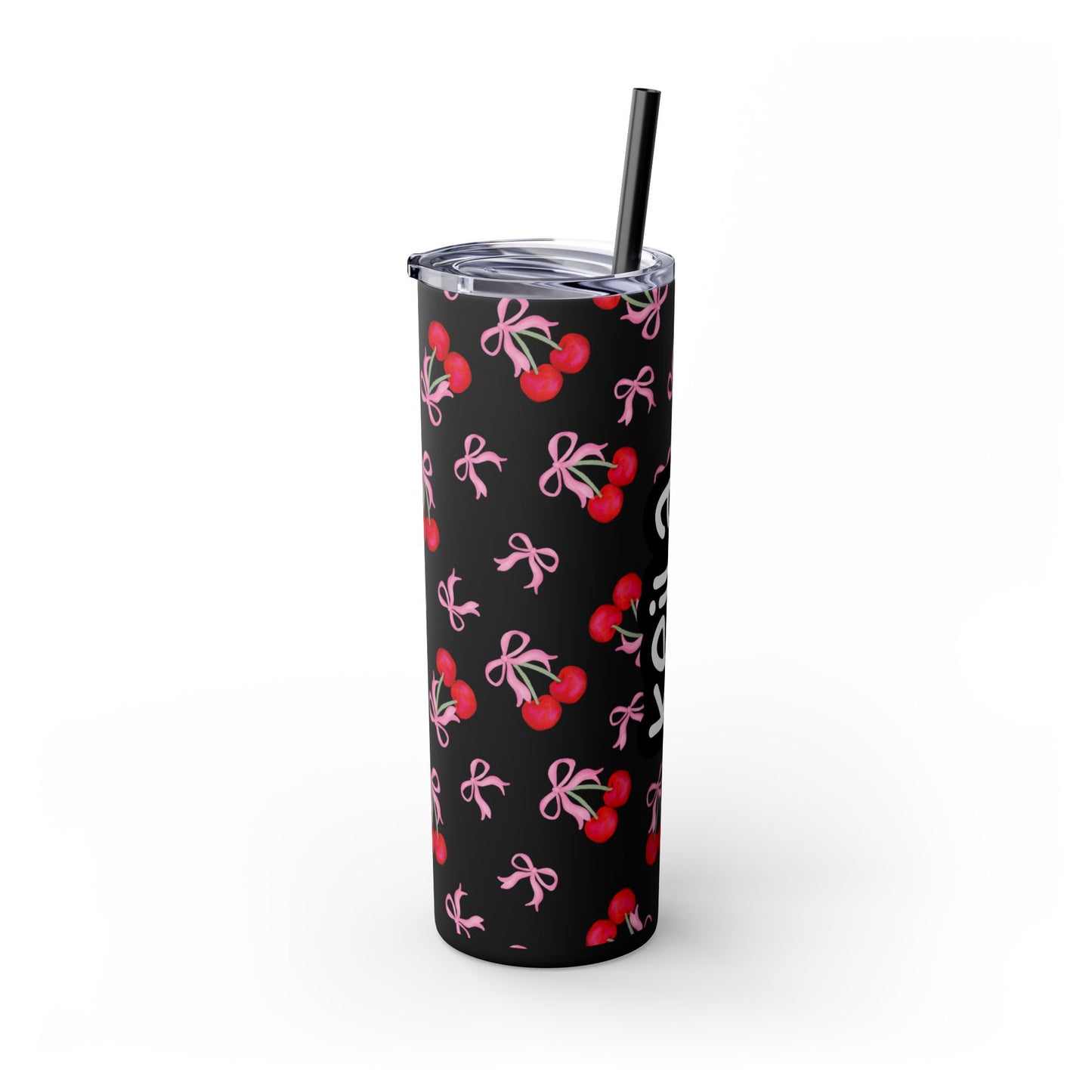 Personalized Coquette Cherry Skinny Tumbler with Straw, 20oz