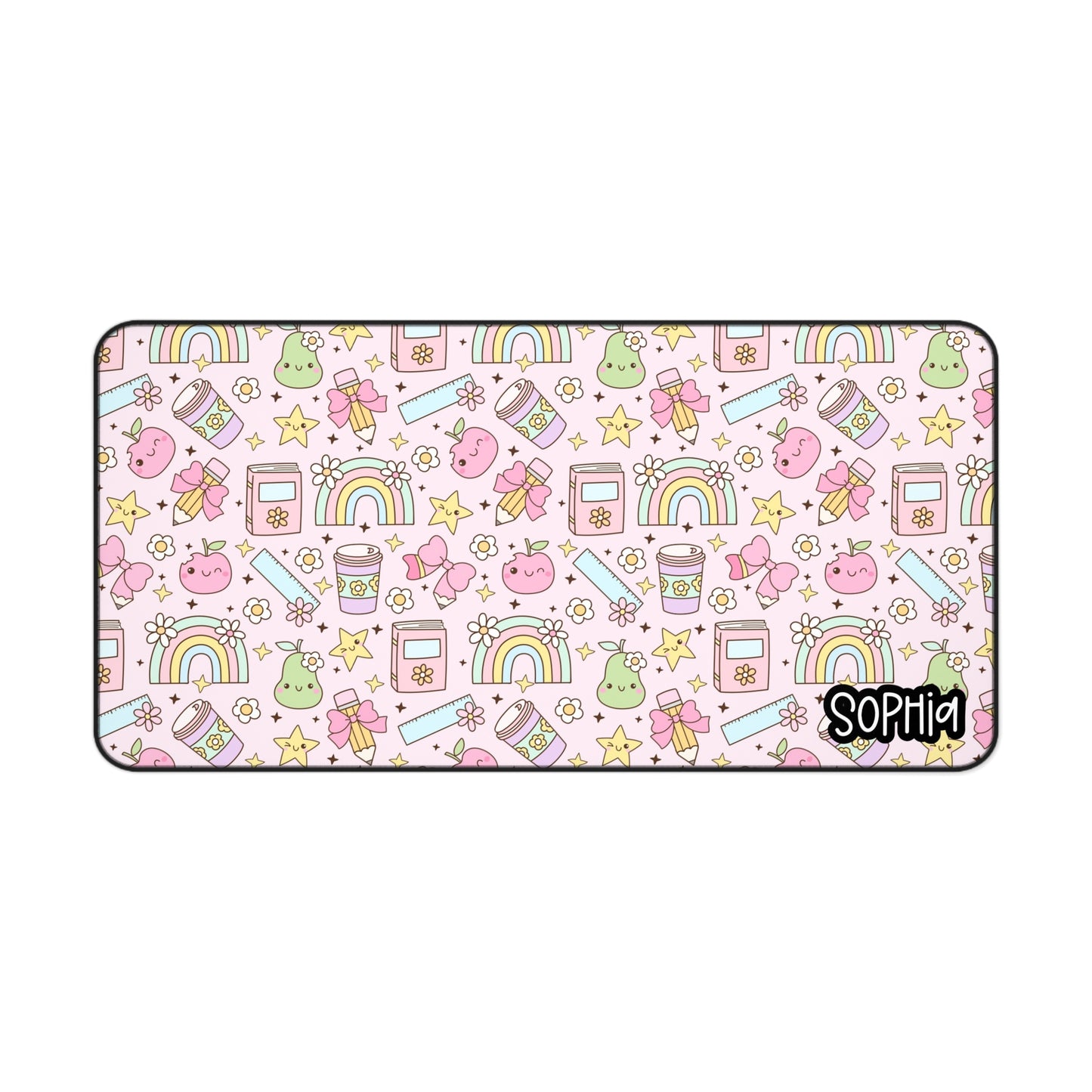Soft Girl Era Teacher Desk Mat | Soft Pink Teacher Desk Mat | Pastel Kawaii Desk Mat - Cute Rainbows & Stars Personalized Mousepad