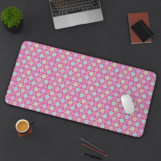 Floral Desk Mat - Vibrant Pink Flower Pattern for Home Office & Study