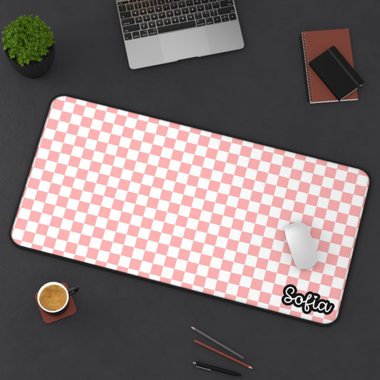 Boho Pink Checkered Desk Mat - Boho Chic Desk Mat - Personalized Desk Mat for Women, Office Decor, Gamer Gift, Study Mat, Custom Workstation Accessory