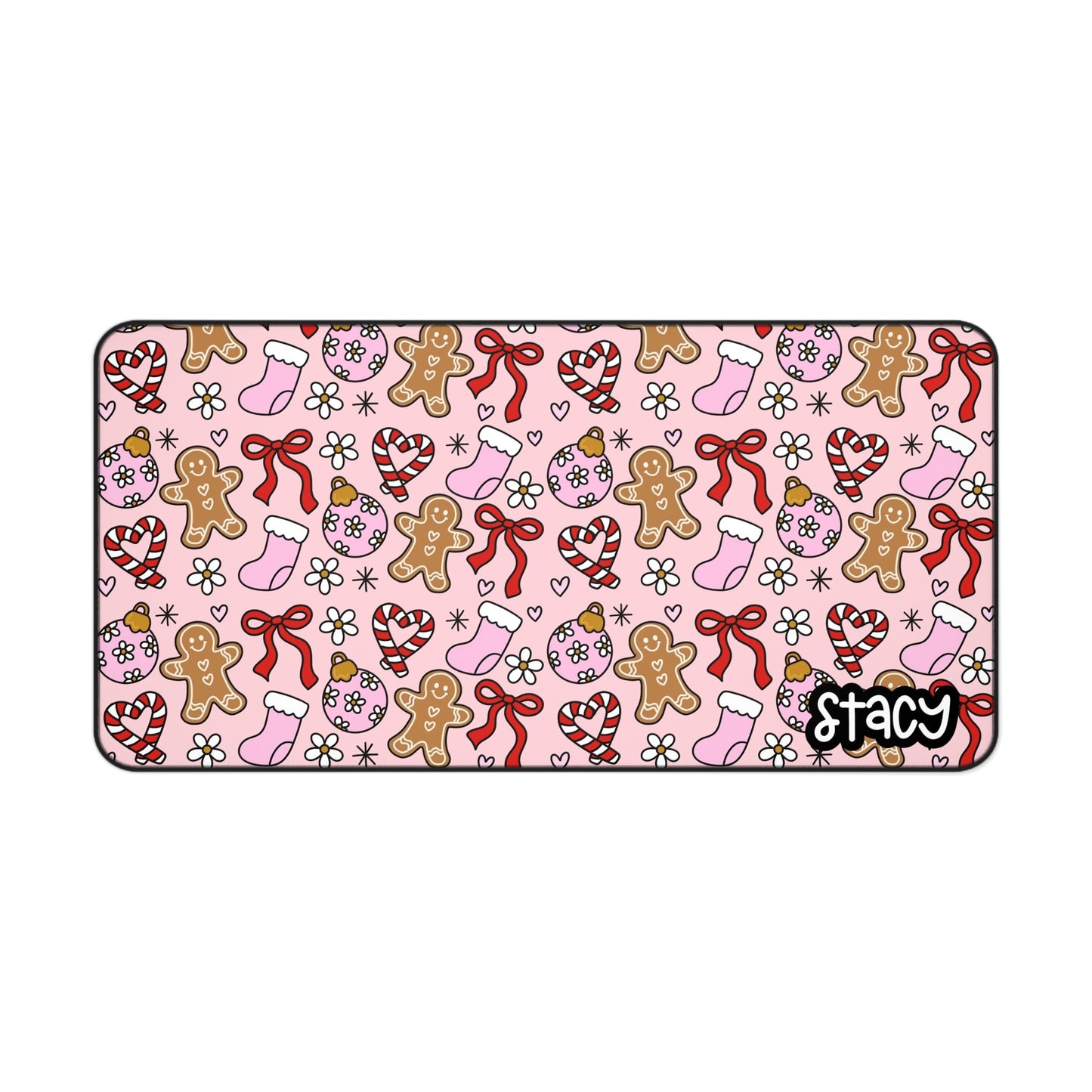 Pink Gingerbread & Christmas Stockings Desk Mat