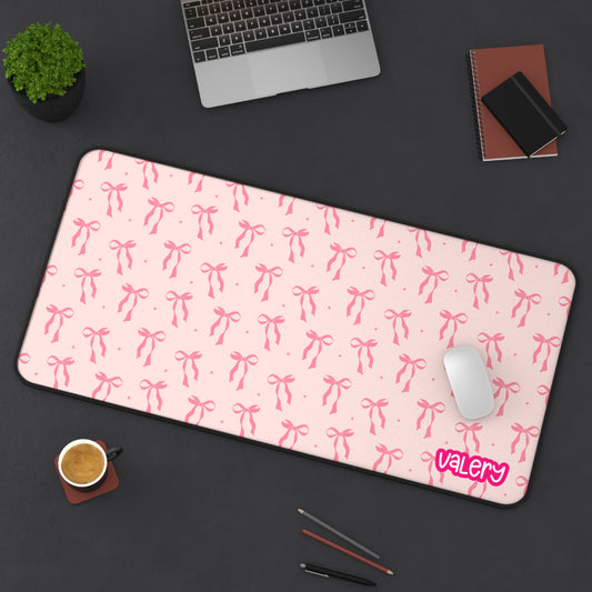 Coquette Pink Bow Design Desk Mat, Office Decor, Gift for Dancers, Home Office Accessories, Studio Mat, Ballet Lover Gift, Pink Coquette Desk Mat, Bow Lover Gift