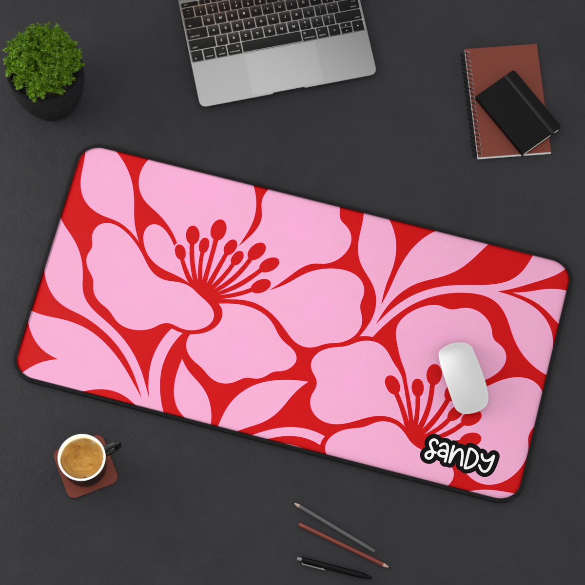 Floral Pink & Red Desk Mat
