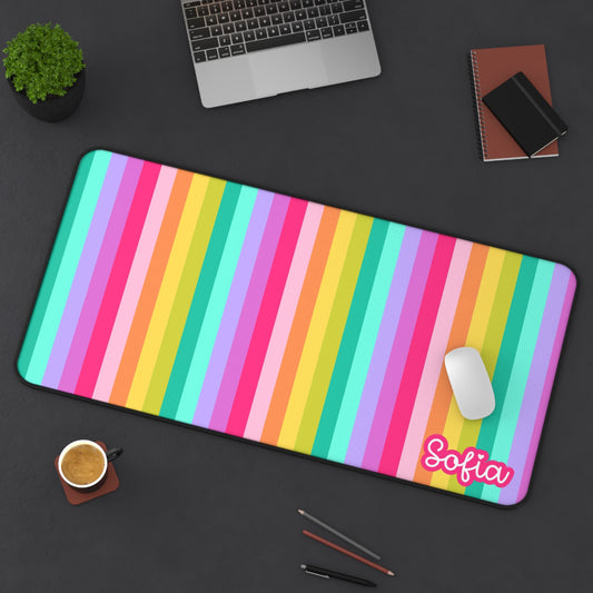 Colorful Stripes Personalized Desk Mat - Rainbow Stripes, Office Decor, Gift for Her, Home Office Accessories, Custom Name Mat