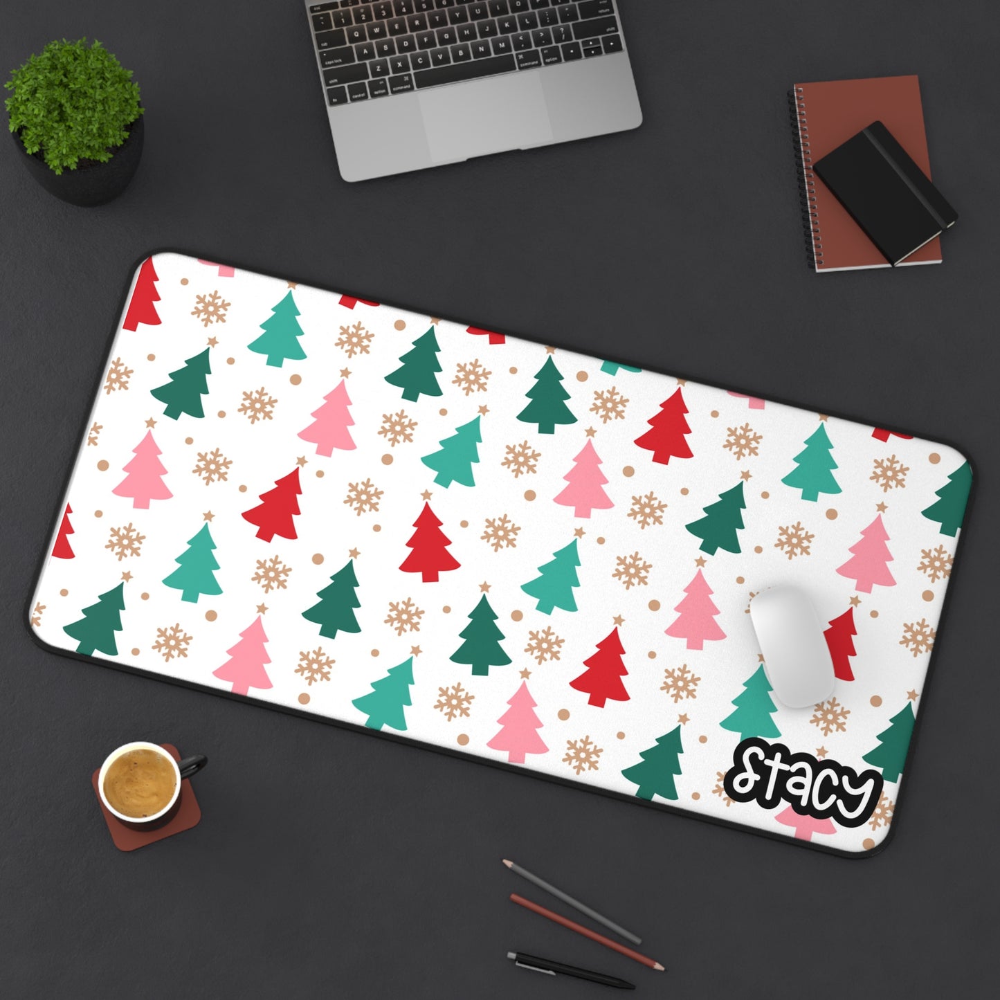 Colorful Christmas Tree Desk Mat - Festive Holiday Office Decor