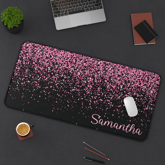 Personalized Pink Glitter Sparkle Desk Mat | Cute Desk Pad