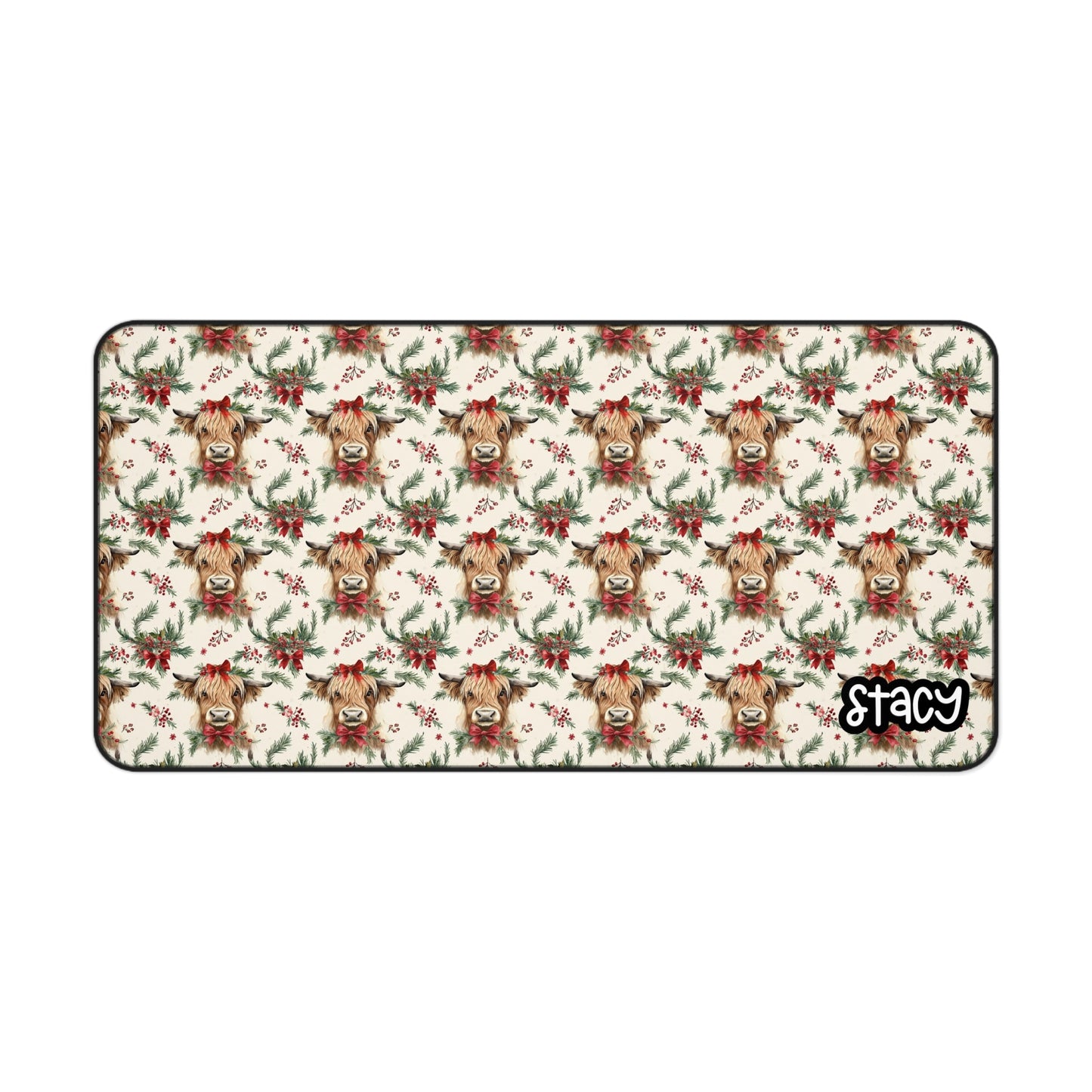 Christmas Highland Cows Pattern Desk Mat — Personalized Holiday Mouse Pad