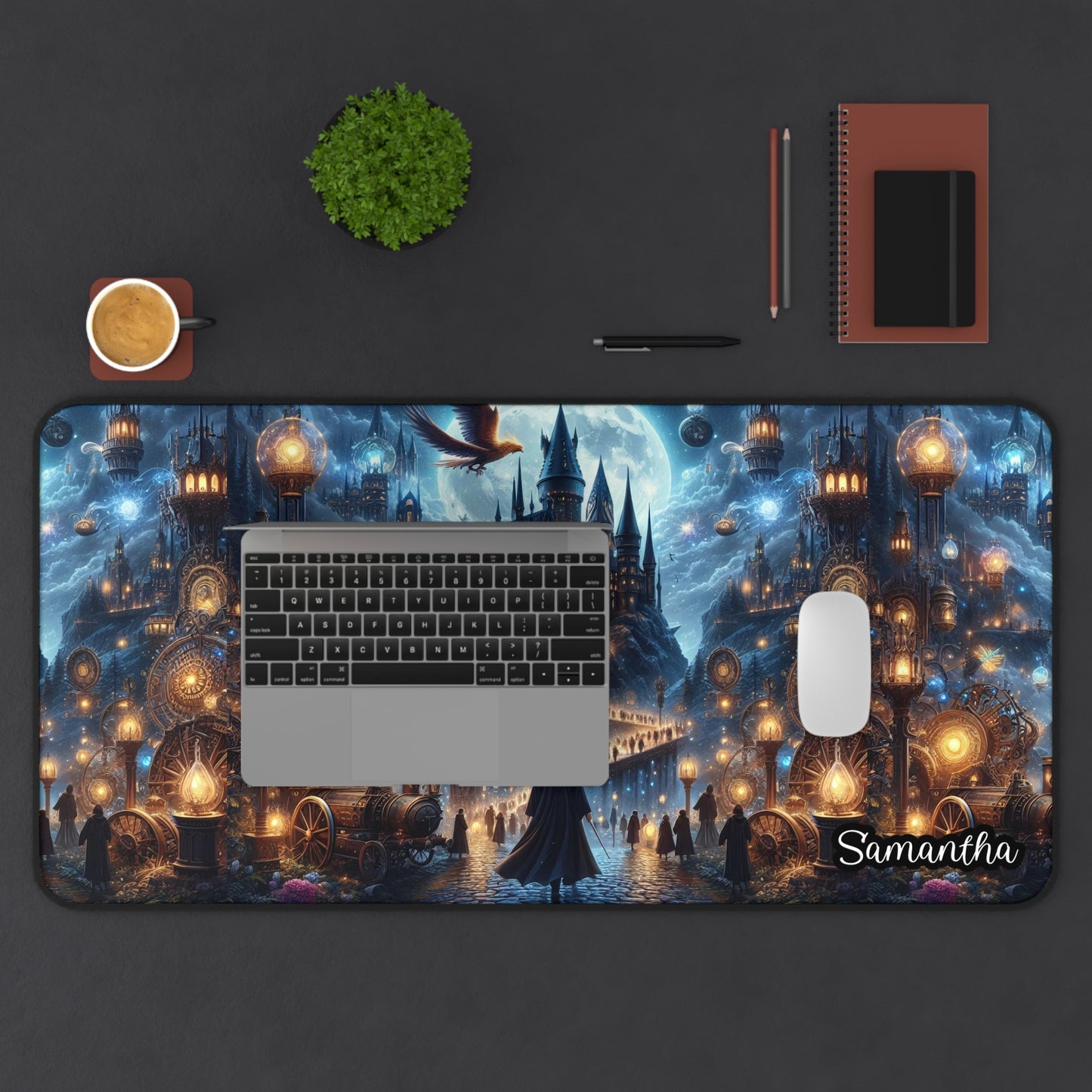 Wizard Themed Desk Mat - Personalized Magic Castle Desk Mat — Fantasy Mouse Pad