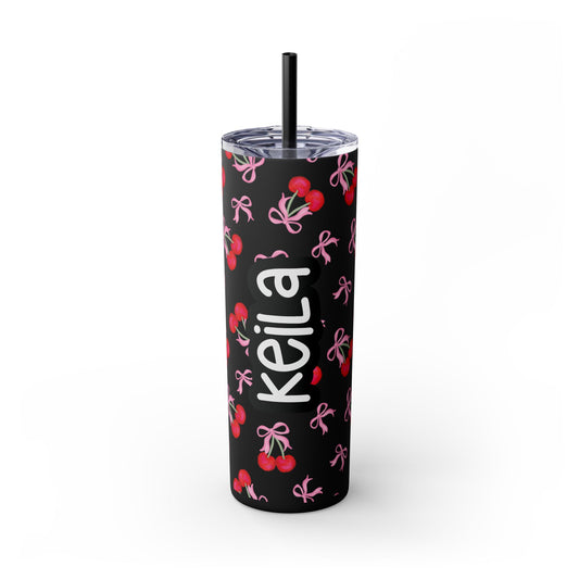 Personalized Coquette Cherry Skinny Tumbler with Straw, 20oz