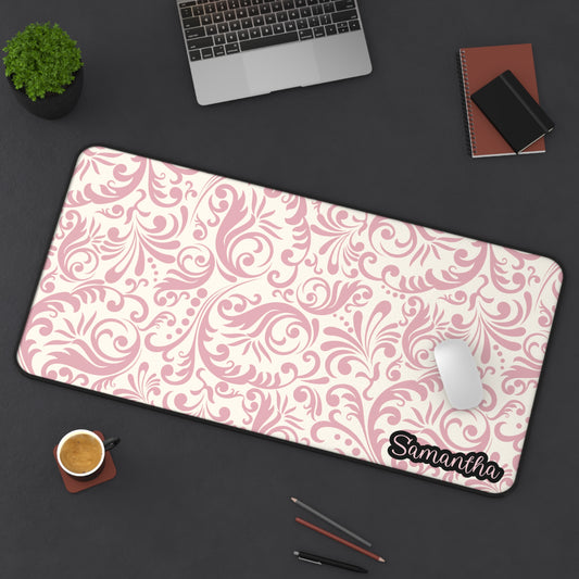 Personalized Elegant Pink Vintage Desk Mat | Cute Desk Pad