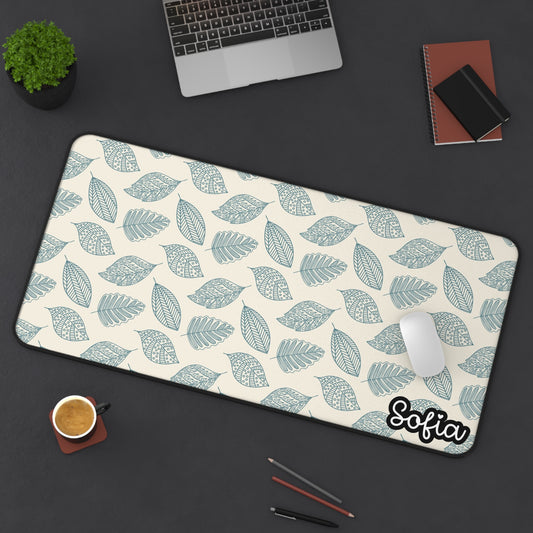 Boho Chic Leaf Pattern Desk Mat, Custom Mouse Pad for Home Office, Floral Desk Accessory, Personalized Desktop Decor, Unique Gift for Friends