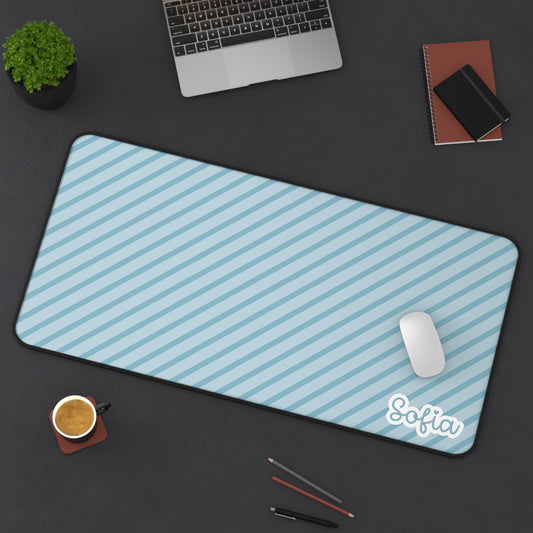 Blue Pastel Stripes Desk Mat | Boho Themed Desk Mat |Personalized Desk Mat, Custom Office Accessory, Workspace Decor, Gift for Students, Desk Organization, Home Office
