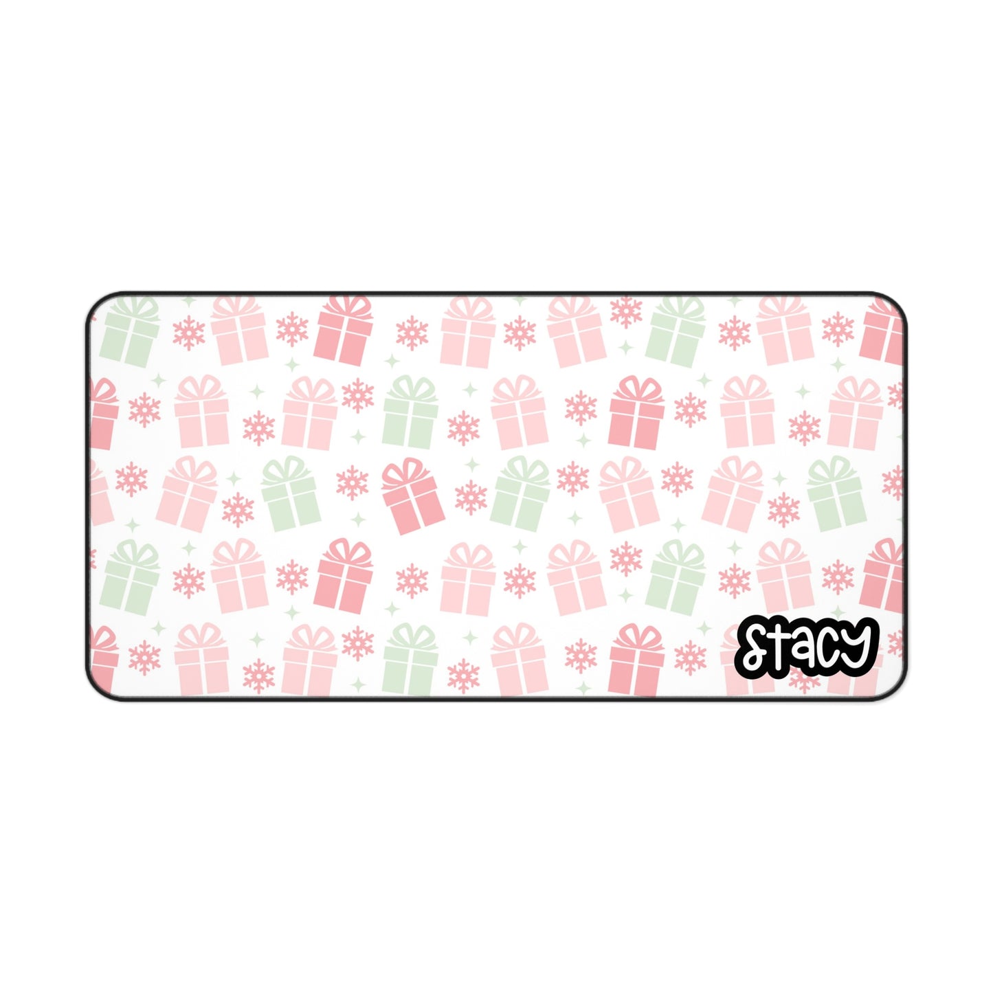 Pink Christmas Gift-Themed Desk Mat (white) - Personalized Holiday Workspace Decor