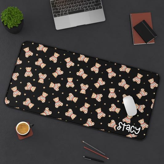 Cute Holiday Teddy Bear Desk Mat with Personalization for Cozy Workspaces