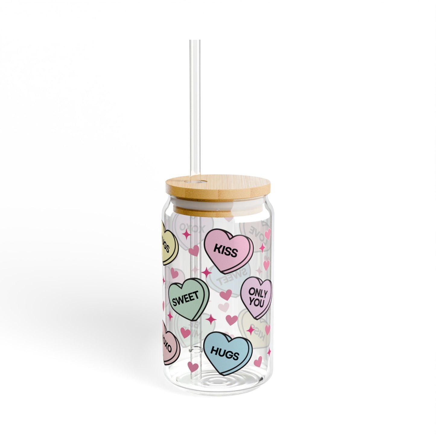 Valentine’s Glass Cup, 16oz | With Lid & Straw