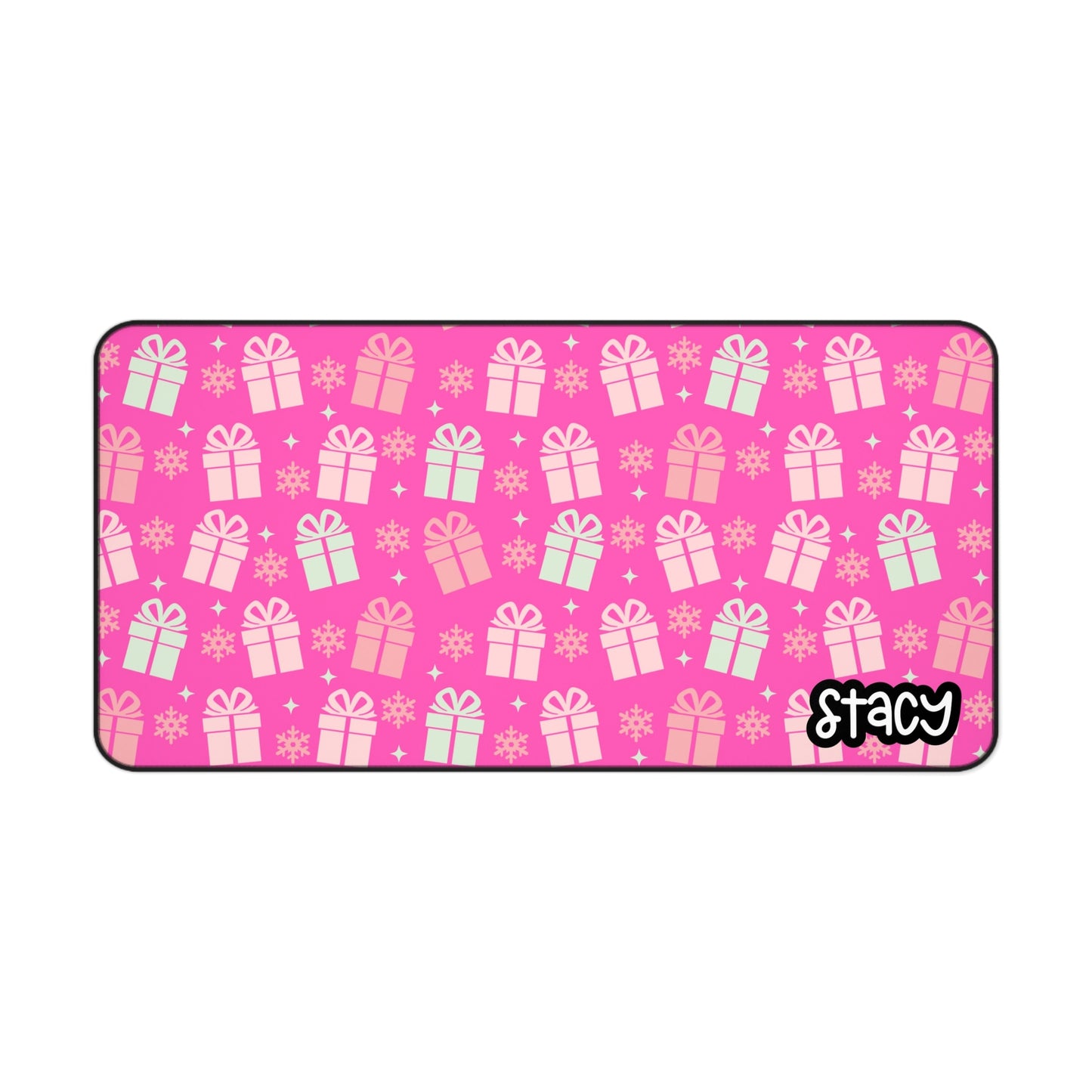Personalized Pink Christmas Gift-Themed Desk Mat