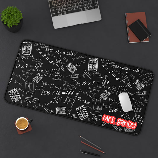 Math Teacher Desk Mat — Black Chalkboard Equations Design Desk Mat
