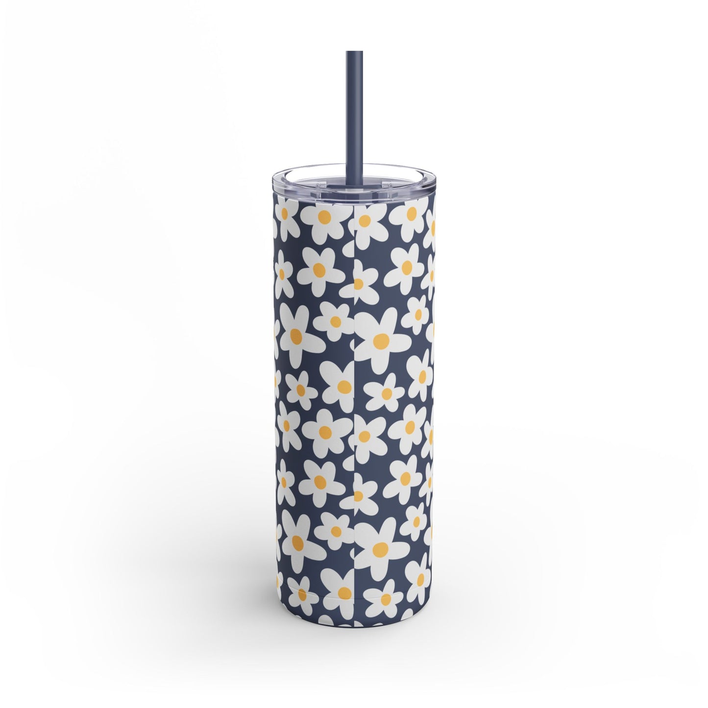 Personalized Retro Flowers Skinny Matte Tumbler, 20oz