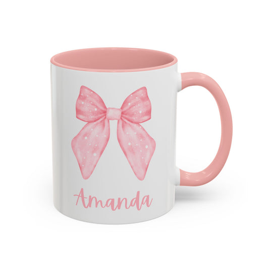 Personalized Coquette Pink Bow Coffee Mug (11oz) | Large Pink Bow Mug