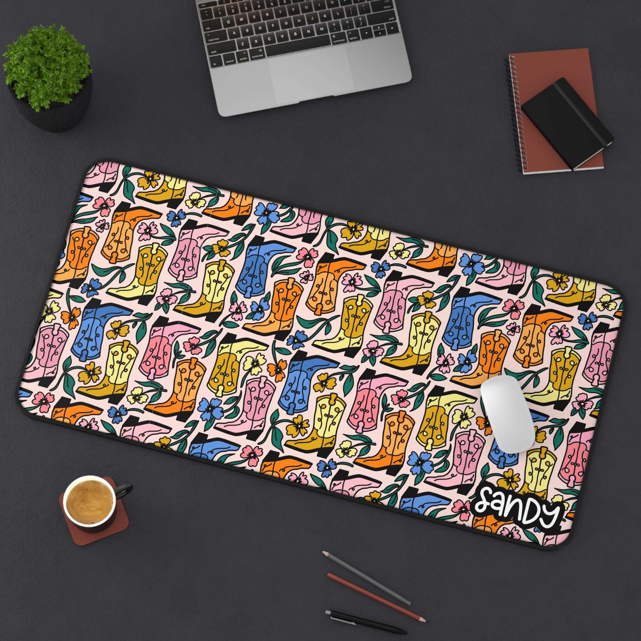 Boot Scootin’ Vibes” Personalized Desk Mat – Colorful Cowboy Boot Edit ...