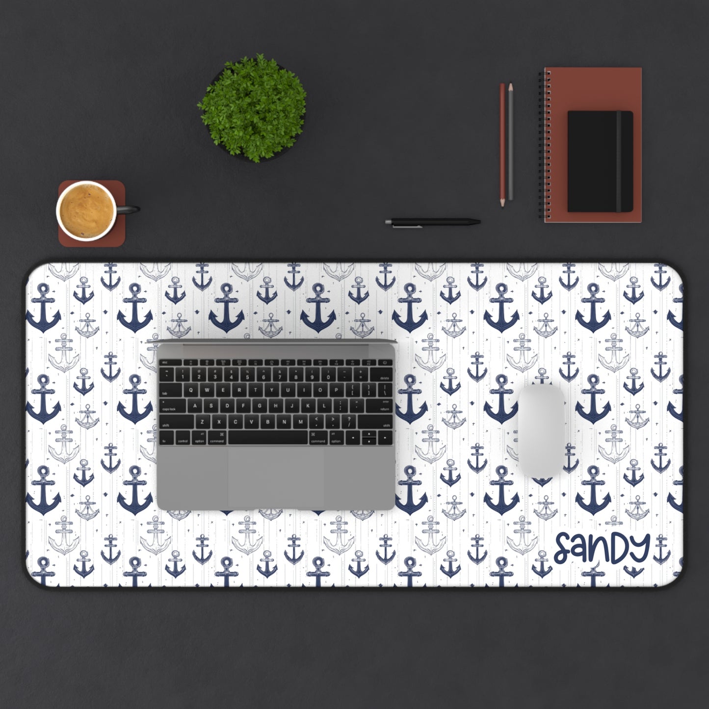 Nautical Anchor Pattern Desk Mat — Coastal Mouse Pad for Home Office