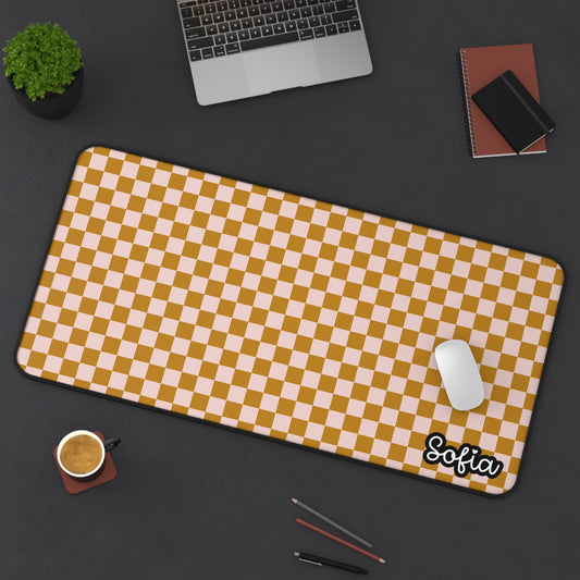 Boho Checkered Desk Mat - Boho Chic Desk Mat - Personalized Desk Mat for Women, Office Decor, Gamer Gift, Study Mat, Custom Workstation Accessory