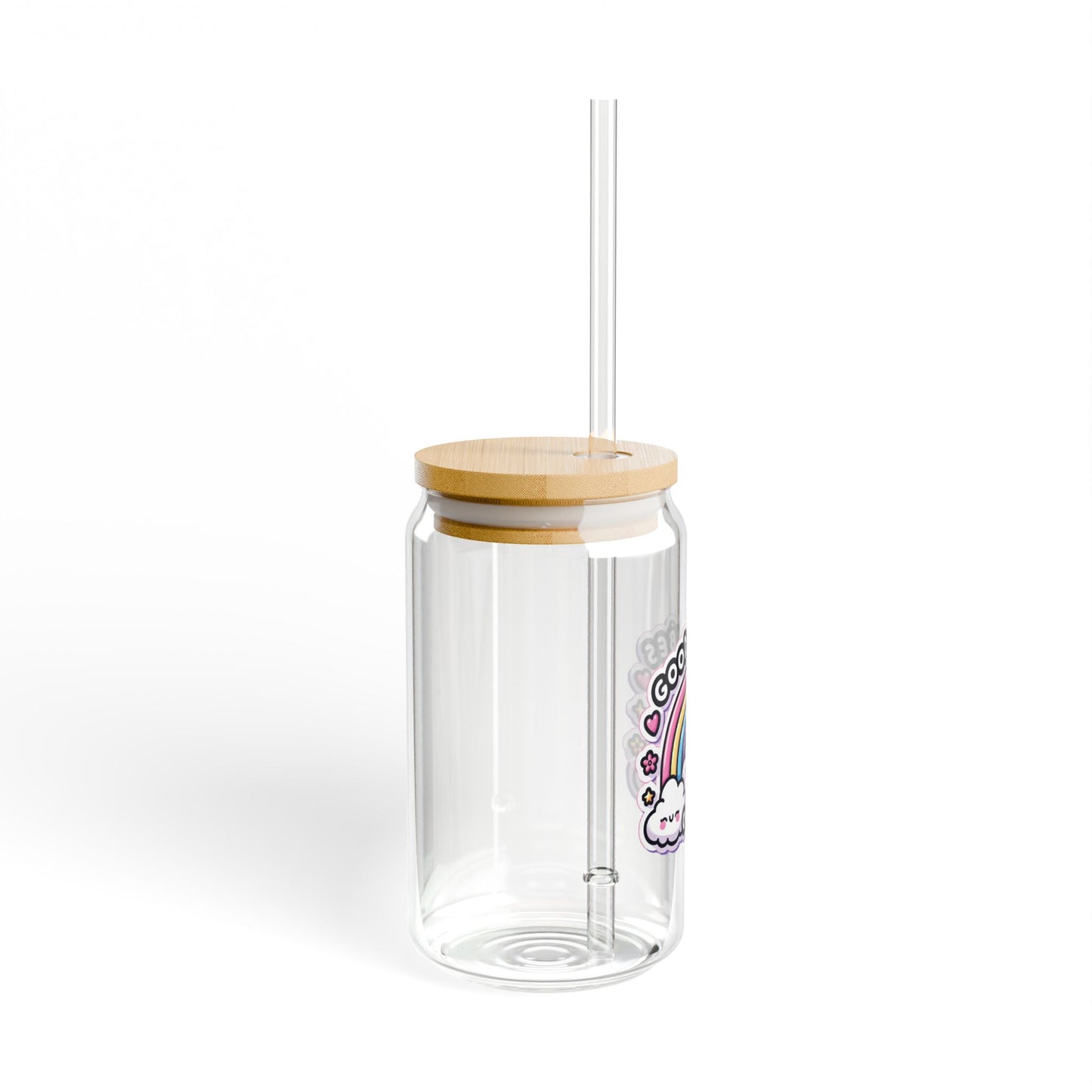 Good Vibes Only Glass Cup, 16oz | With Lid & Straw