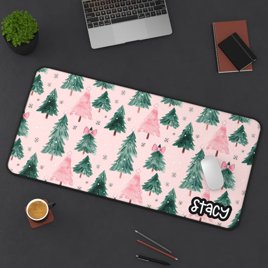Christmas Trees with Pink Bows Desk Mat | Pink Christmas Desk Mat